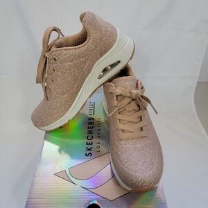 Skechers Uno Glitter Bomb Womens 7.5 Rose Gold Sneakers Air Cooled Memory Foam